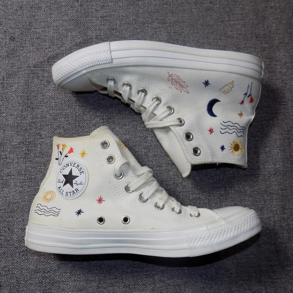 Converse Chuck Taylor High Top Womens 8.5 White Good Embroidered Celestial